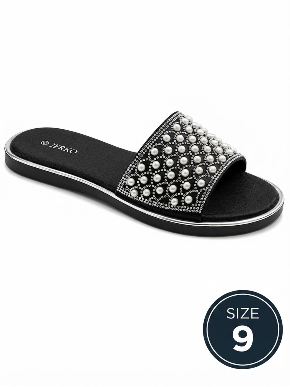 Black Pearl-Embellished Slide Sandal